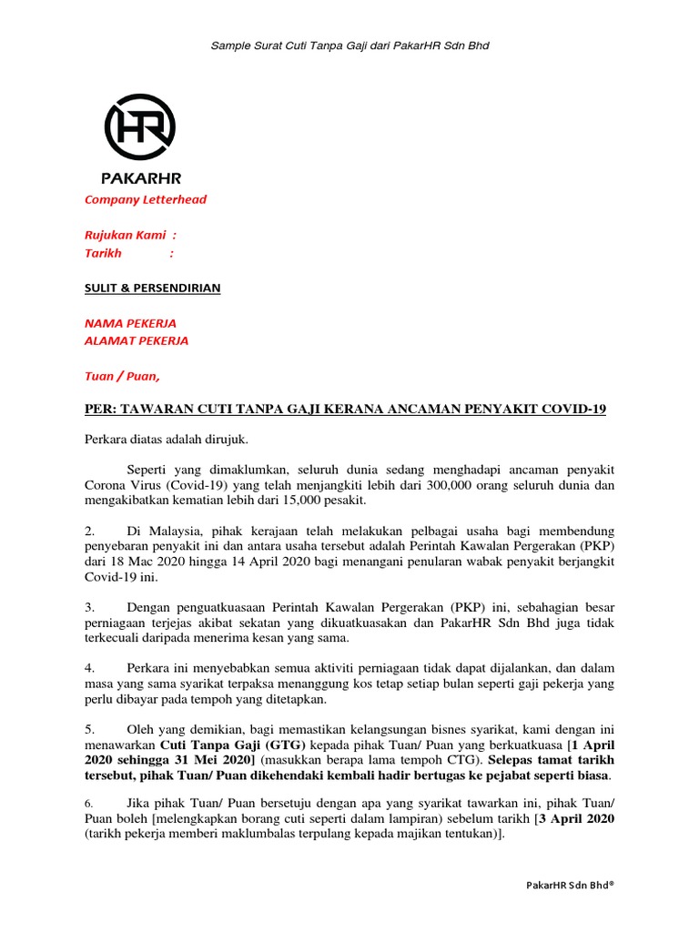 Contoh Surat Tanpa Gaji Covid19 PDF  PDF