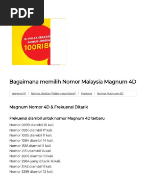 Bagaimana Memilih Nomor Malaysia Magnum 4d Magayo