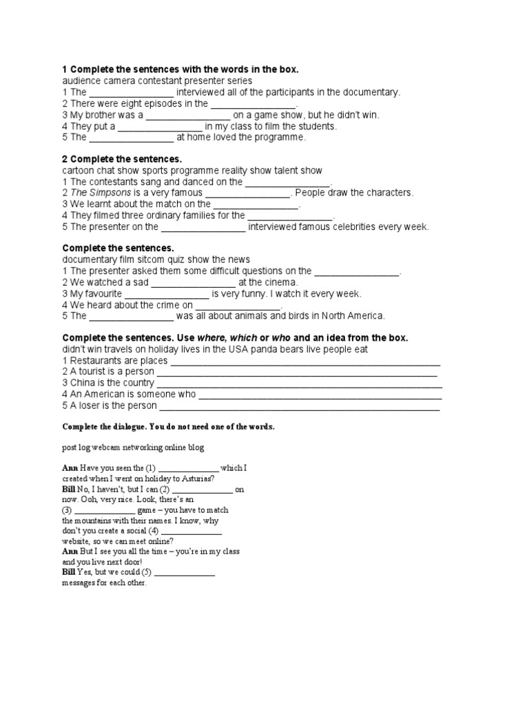 Complete Sentences with Words in Box | PDF | Grammatical Tense | Email Spam