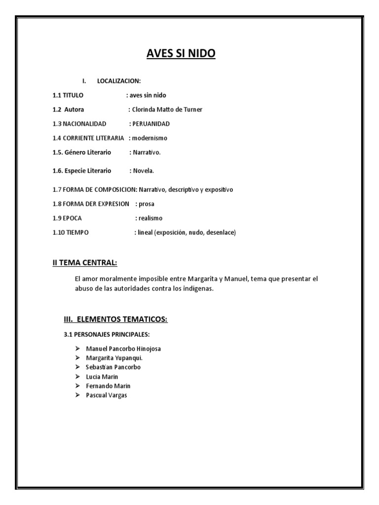 Aves Sin Nido Pdf Amor Religión Y Creencia