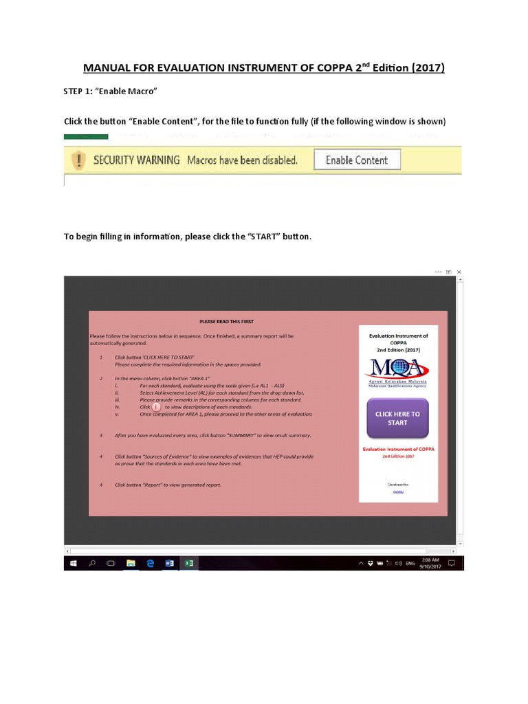 COPPA 2nd Edition Evaluation Manual | PDF | Microsoft Excel | Menu ...