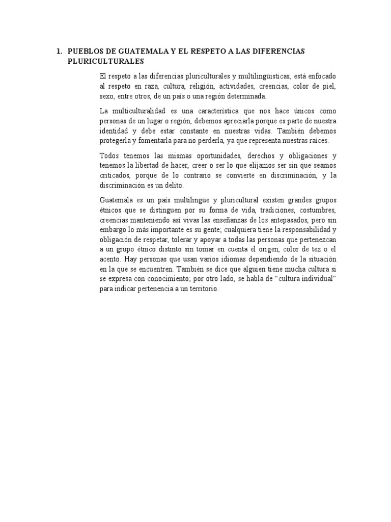 Pueblos de Guatemala y El Respeto A Las Diferencias Pluriculturales ...