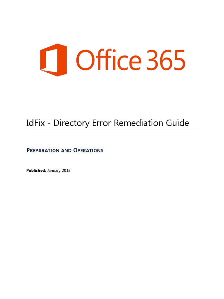 Office 365 IdFix Guide Version 1.11 Download Free PDF Active