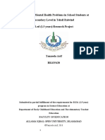 Frequency of Mental Health Problems in School Students at Secondary Level in Tehsil Raiwind B.ed (1.5 Years) Research Project