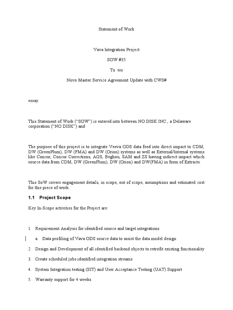 Vava Integration Project SOW Overview | PDF | Scope (Computer Science ...