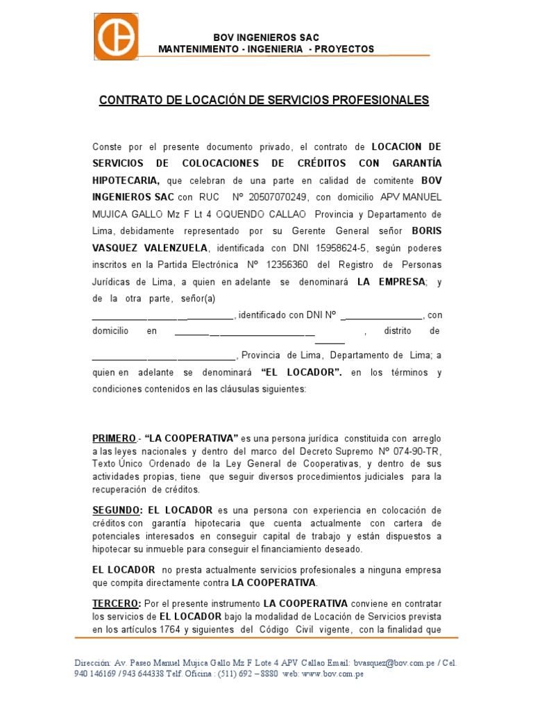 Formato Contrato Locacion de Servicios | PDF | Cooperativa | Justicia