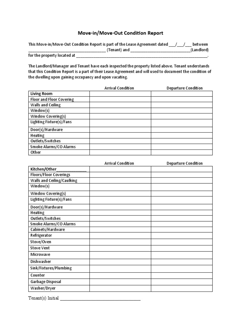 Move In Move Out Condition Report Pdf