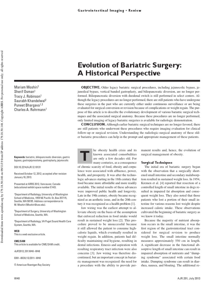 Evolution of Bariatric Surgery: A Historical Perspective | PDF