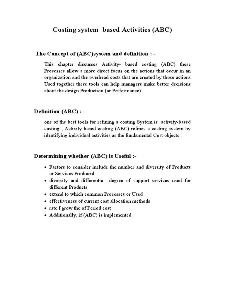 Costing System Based Activities (ABC) | PDF | Business
