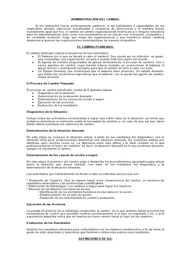 Administracion Del Cambio | PDF | Desarrollo organizacional | Planificación