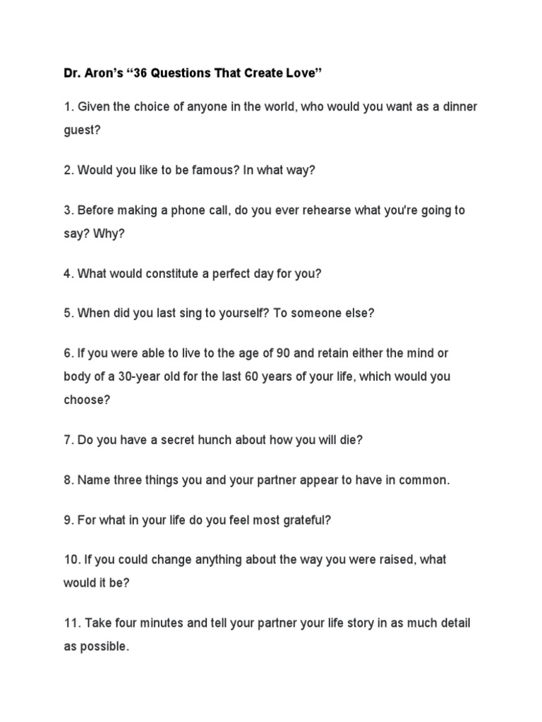 36 Questions to Deepen Love and Connection | PDF