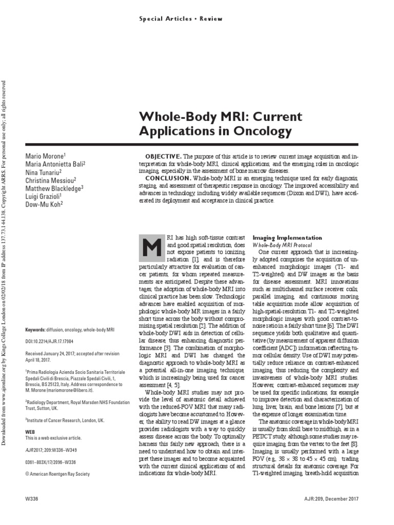 Whole-Body MRI: Current Applications in Oncology | PDF