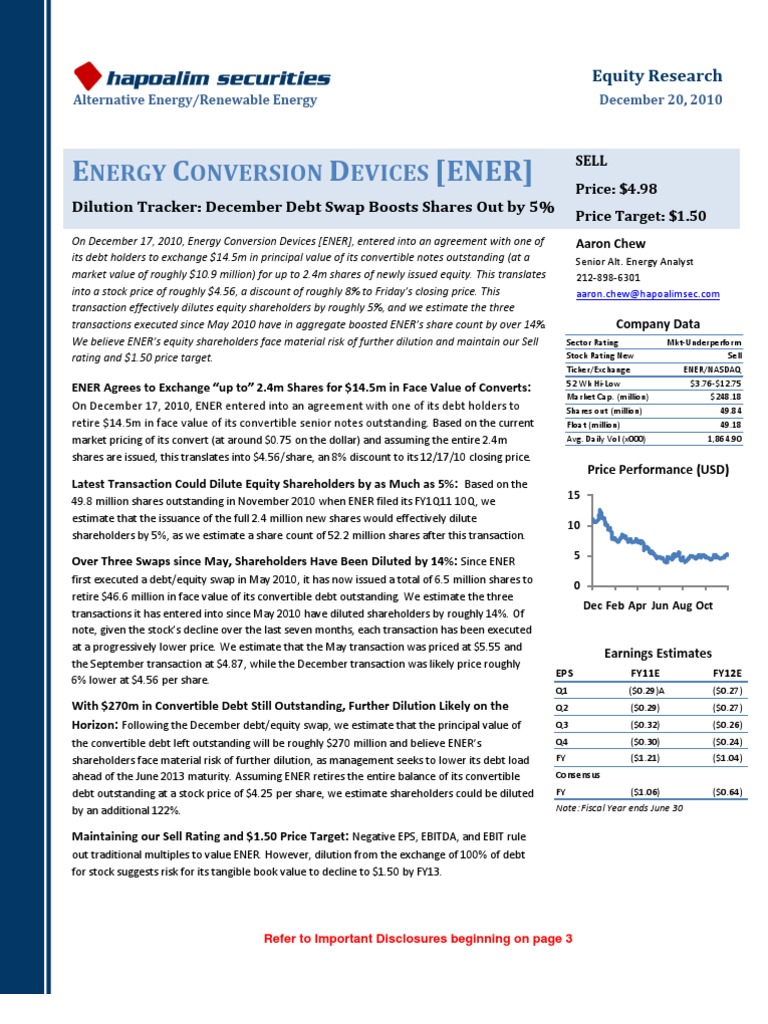 12.20.10 ENER Dilution Tracker Dec Debt Swap Boosts Share Out by 5