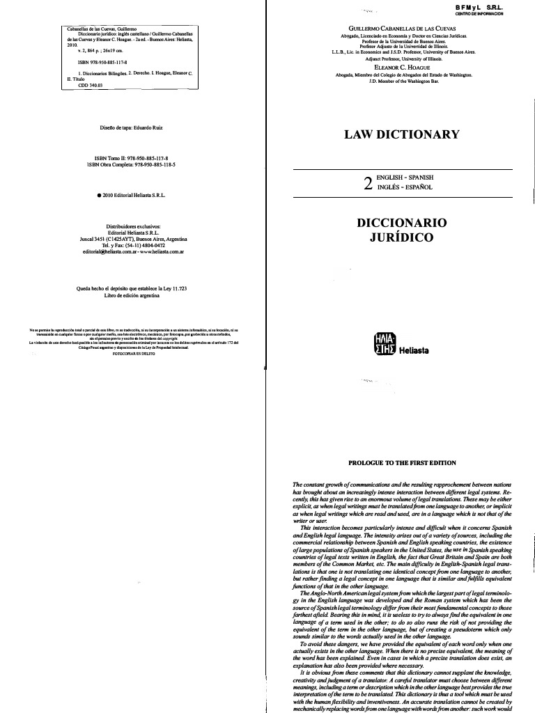 Law Dictionary Cabanellas De Las Cuevas English Spanish Pdf Diccionario Traducciones