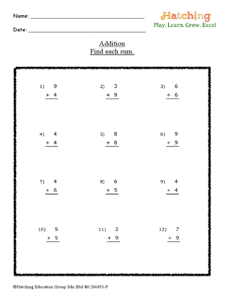Addition Find Each Sum.: Name: - Date | PDF