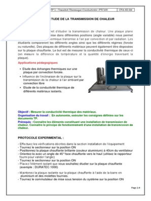 TP 1 Transfert Thermique Conduction PTC100 Corrige PDF