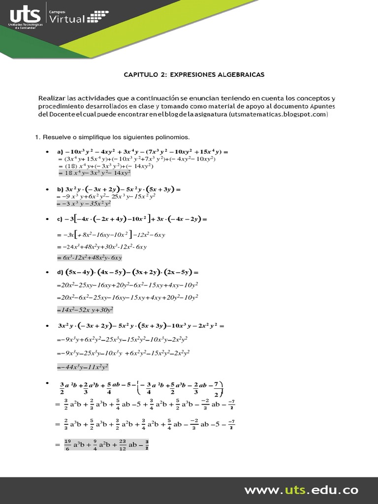 Taller Expresiones Algebraicas PDF | PDF