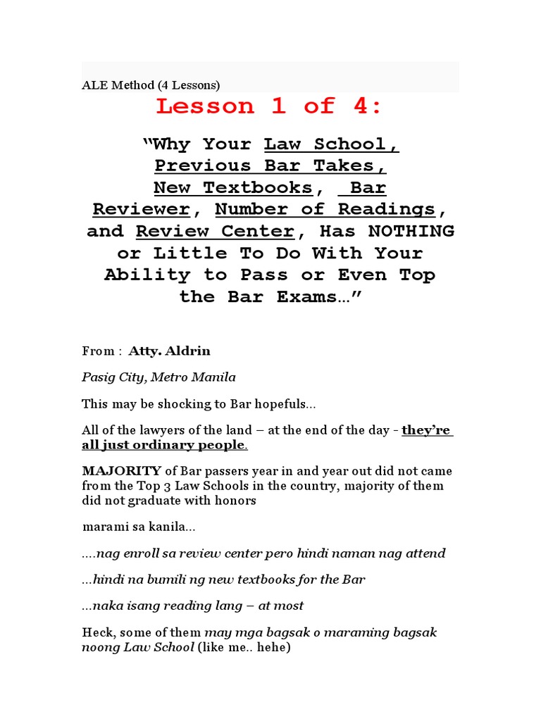 Bar Exam Success: The ALE Method | PDF | Career & Growth | Self-Improvement