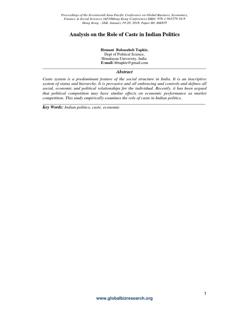 Caste's Impact on Indian Politics Analysis | PDF