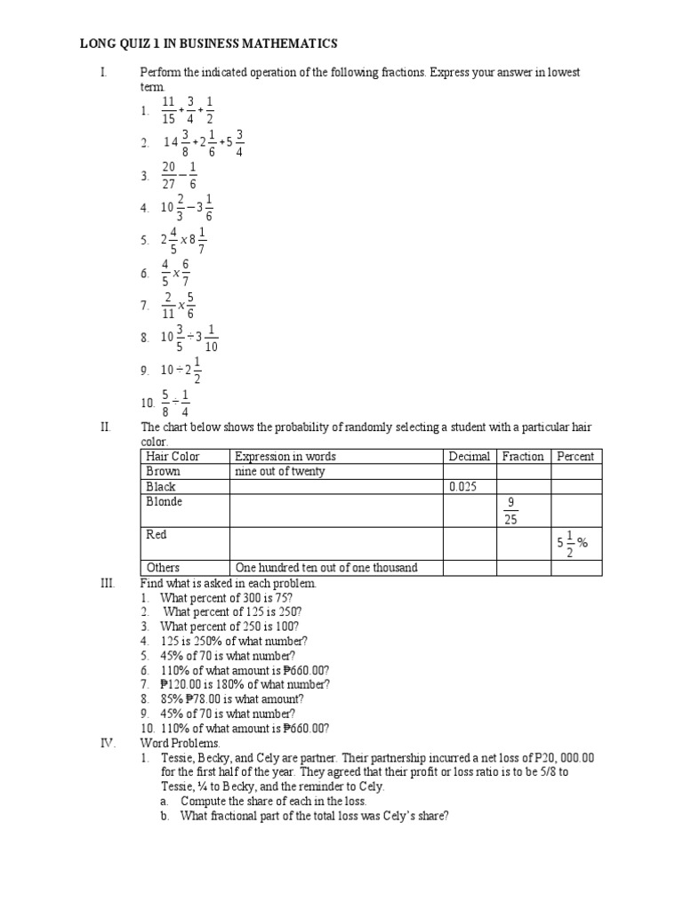 Long Quiz 1 in Business Mathematics | PDF