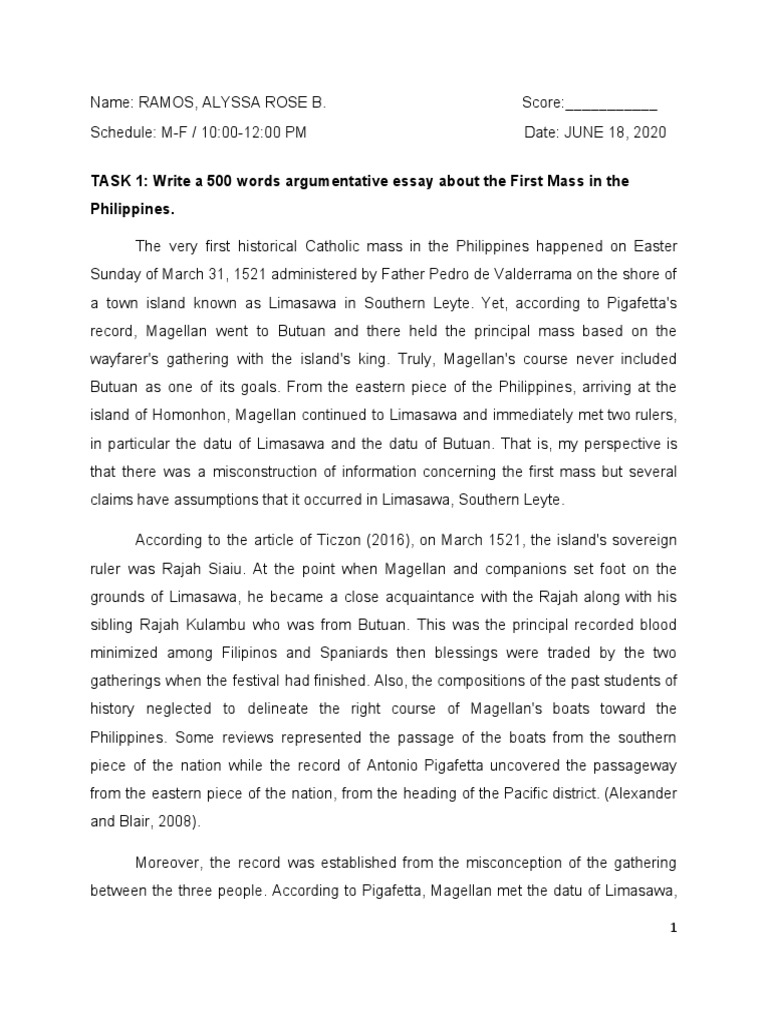 argumentative essay about first mass in the philippines