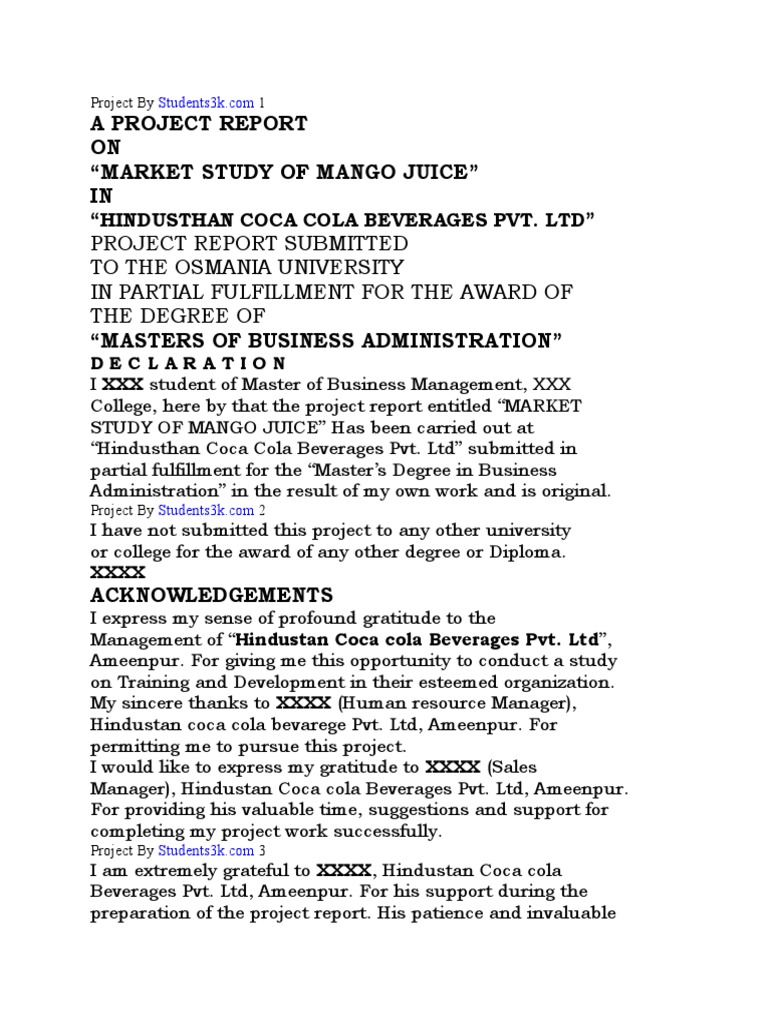 A Project Report ON "Market Study of Mango Juice" IN | PDF | Business