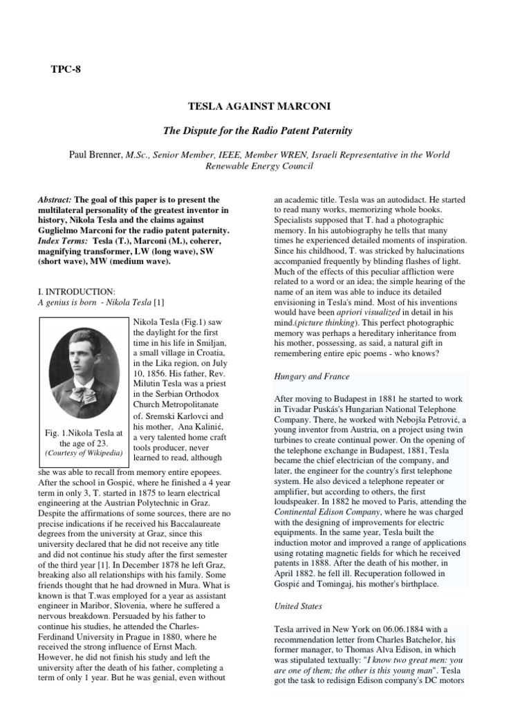 Tesla vs. Marconi Radio Patent Dispute PDF
