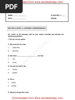 CBSE Class 1 English Listening Comprehension Assignment Set A PDF