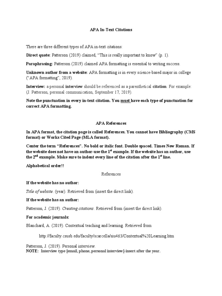 APA In-Text Citations and References Guide | PDF