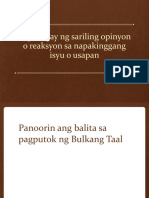 Pagbibigay NG Sariling Opinyon o Reaksyon Sa Napakinggang