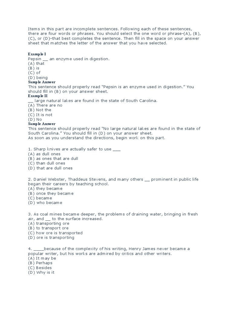 Sentence Completion Practice Test | PDF