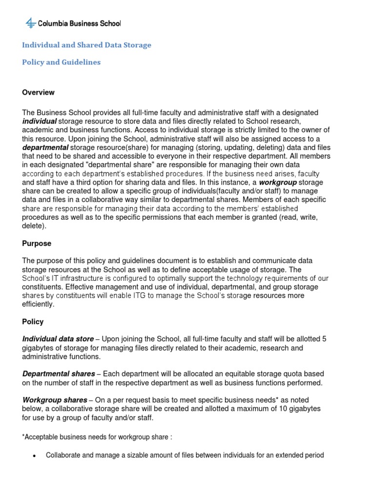 Data Storage Policy PDF PDF Computer File Computer Data Storage
