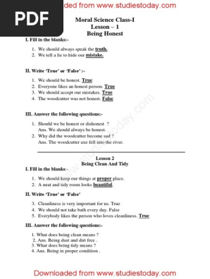 cbse class 1 moral science worksheet pdf pdf