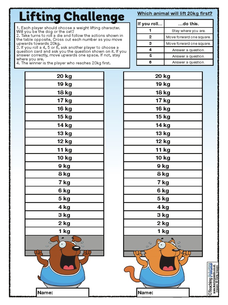 Lifting Challenge: Which Animal Will Lift 20kg First? | PDF