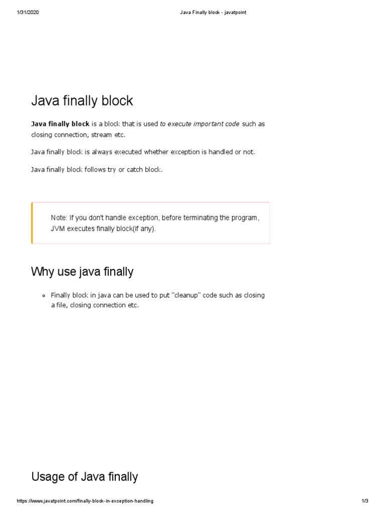 Java Finally Block | PDF | Java (Programming Language) | Concurrent ...