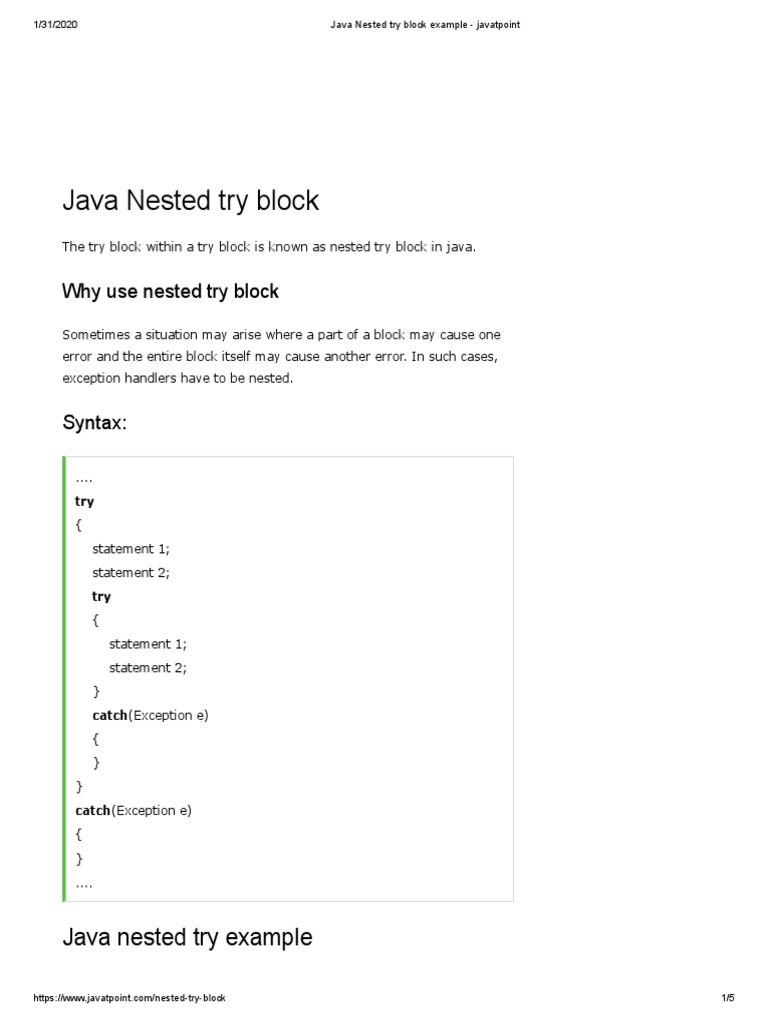 Java Nested Try Block Example | PDF | Computer Programming | Software ...