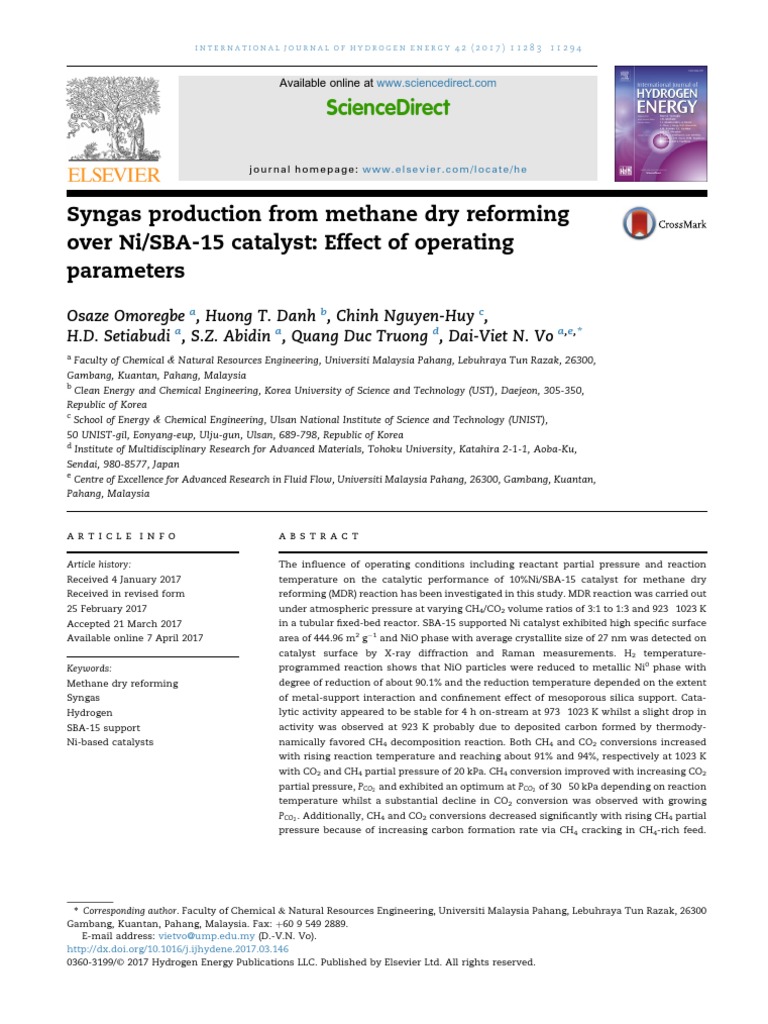 Syngas Production From Methane Dry Reforming Over Ni/SBA-15 Catalyst ...