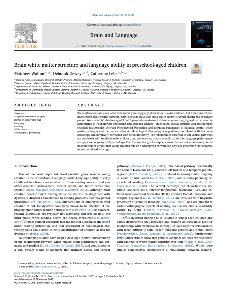 Brain White Matter Structure and Language Ability in Preschool-Aged ...