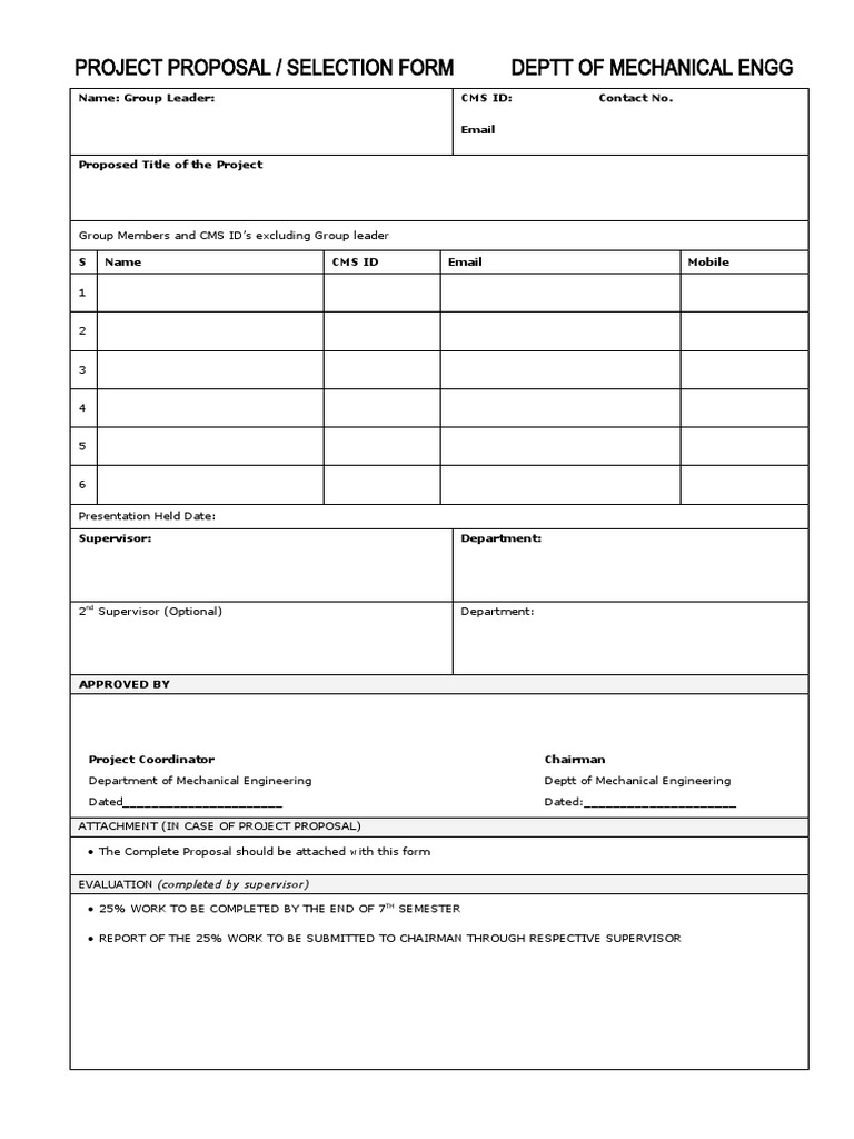 Project Selection & Proposal Form - Mechanical Engineering | PDF