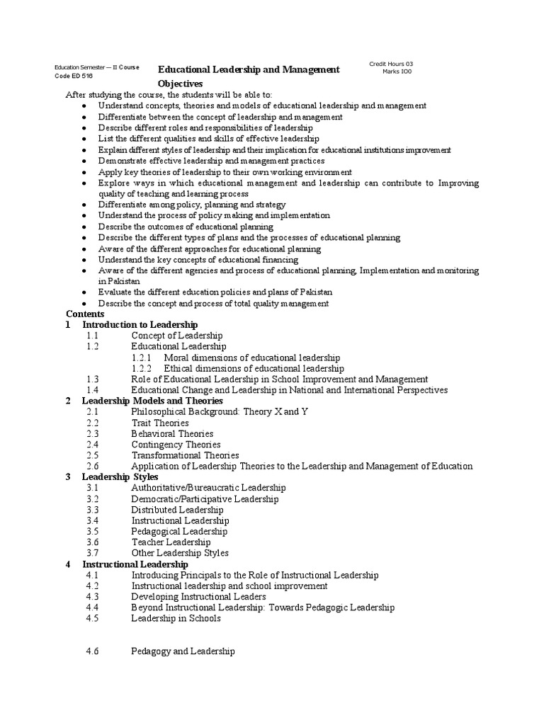Educational Leadership and Management Overview | PDF