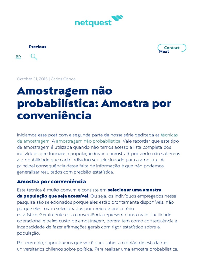 Amostragem Não Probabilística Amostra Por Conveniência PDF PDF