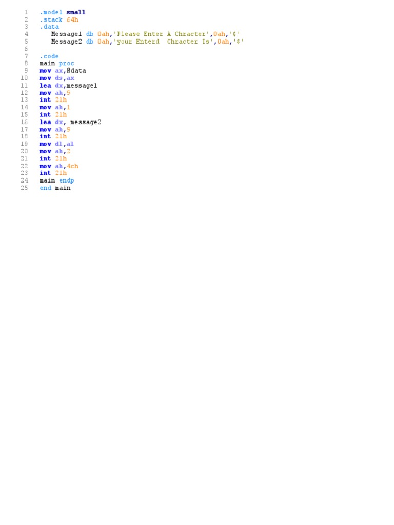 Assembly Program for Character Input | PDF