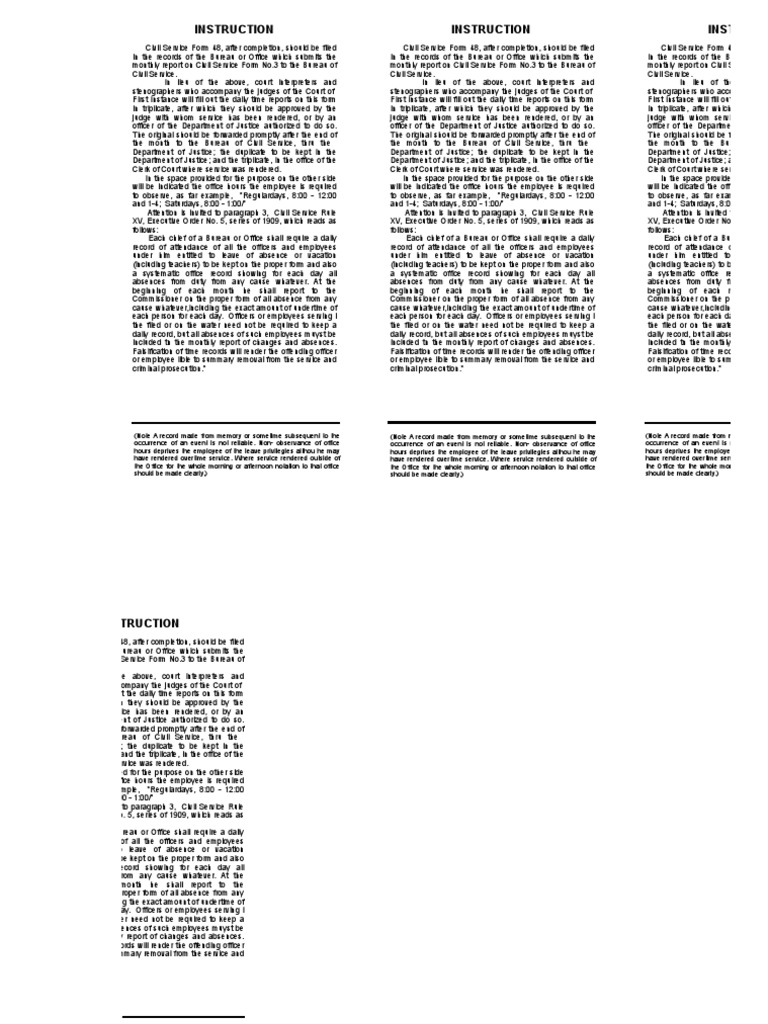 Civil Service Form 48 Filing Instructions | PDF | Finance & Money ...
