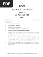 Fiitjee All India Test Series: JEE (Advanced) - 2020