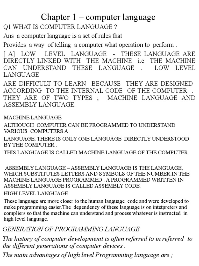 Chapter 1 - Computer Language | PDF | Computer Programming | Assembly ...