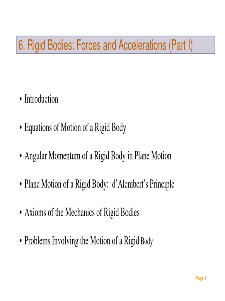 Rigid Body Motion: Forces & Acceleration | PDF | Science & Mathematics