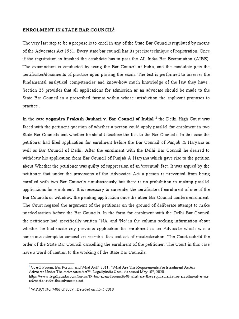 Enrolment in State Bar Council PDF