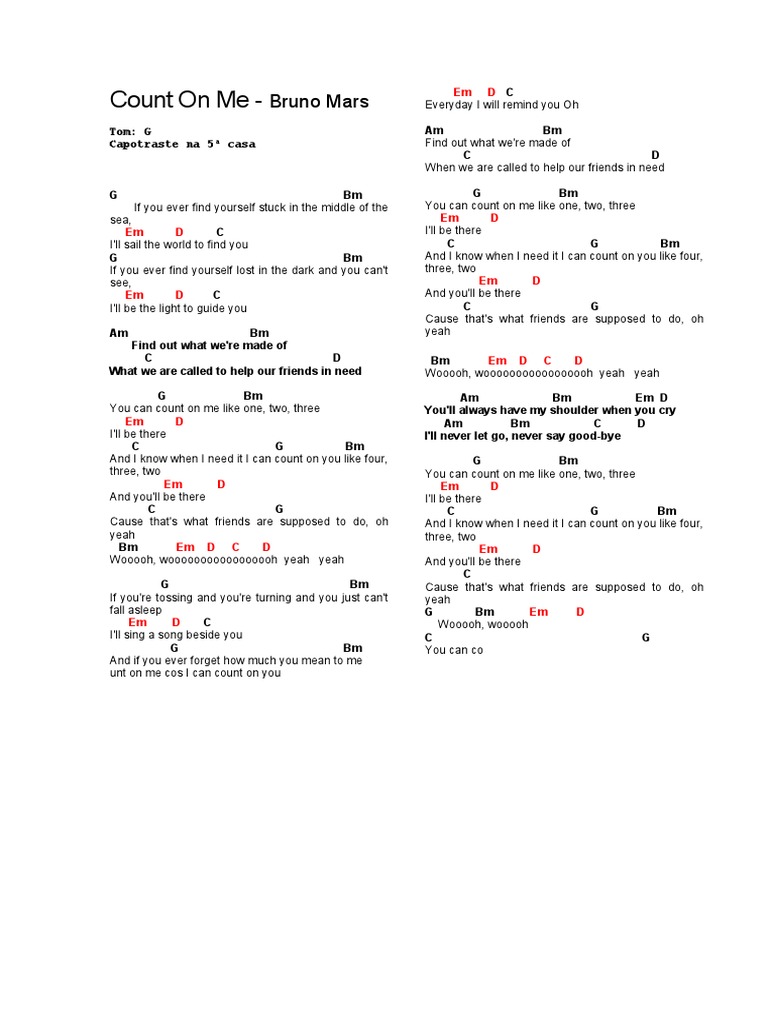 Count On Me - Bruno Mars | Download Free PDF | Songs Written | Song ...