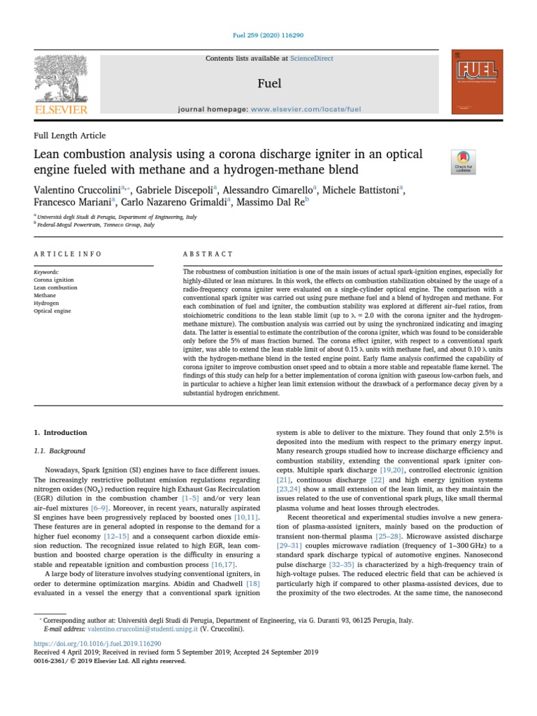 Lean Combustion Analysis Using A Corona Discharge Igniter in An Optical ...