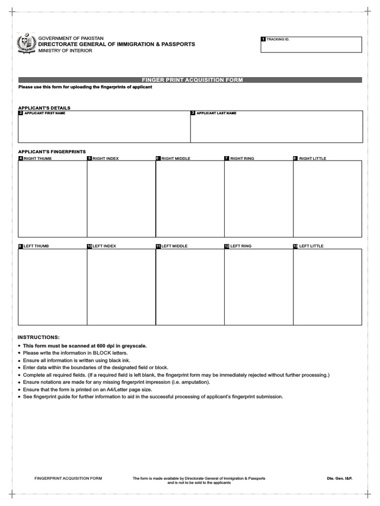 NADRA Fingerprint Acquisition Form | PDF